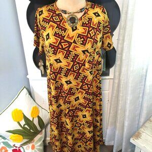 LuLaRoe Carly Dress Geometric Aztec Print Size Medium NWT